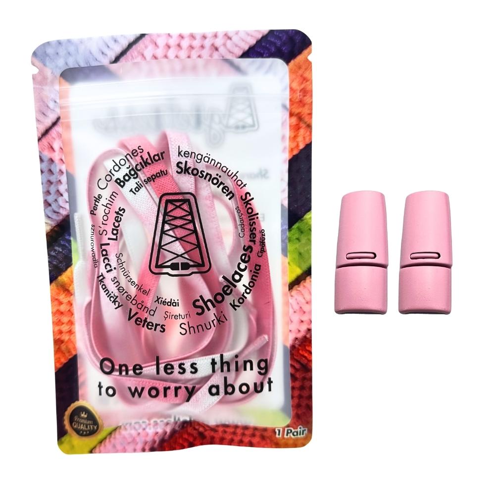 Elastische veters zonder strikken tie-dye 9mm magnetische sluiting roze in luxe verpakking