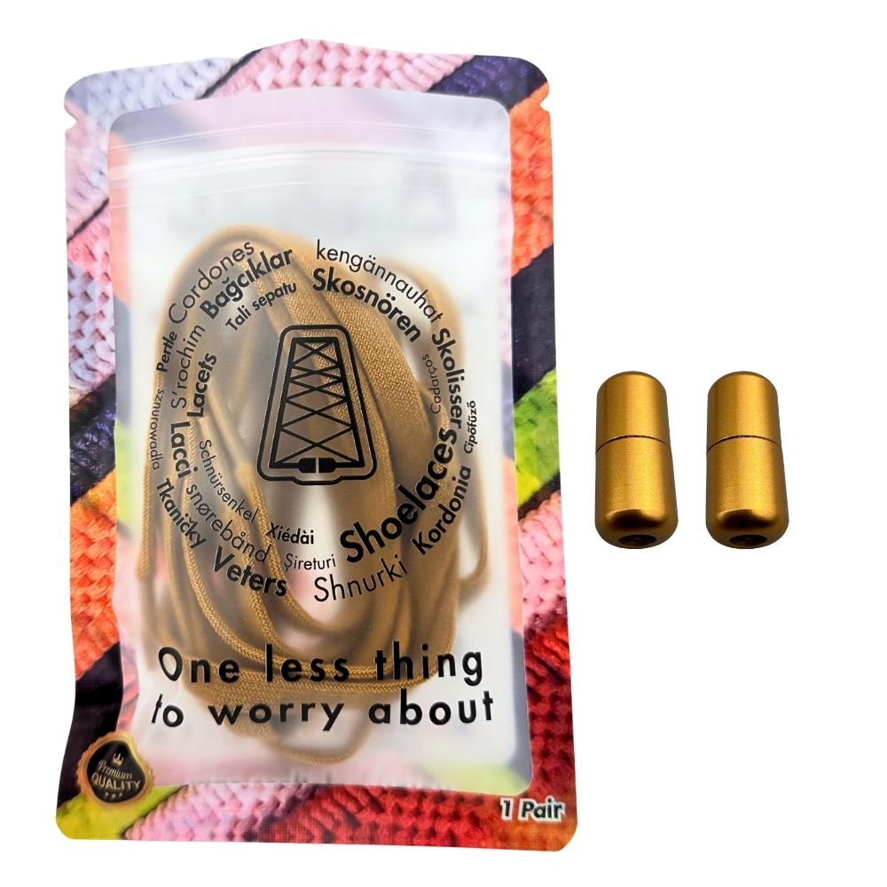 Elastische veters zonder strikken vintage 8mm capsule sluiting cognac in luxe verpakking