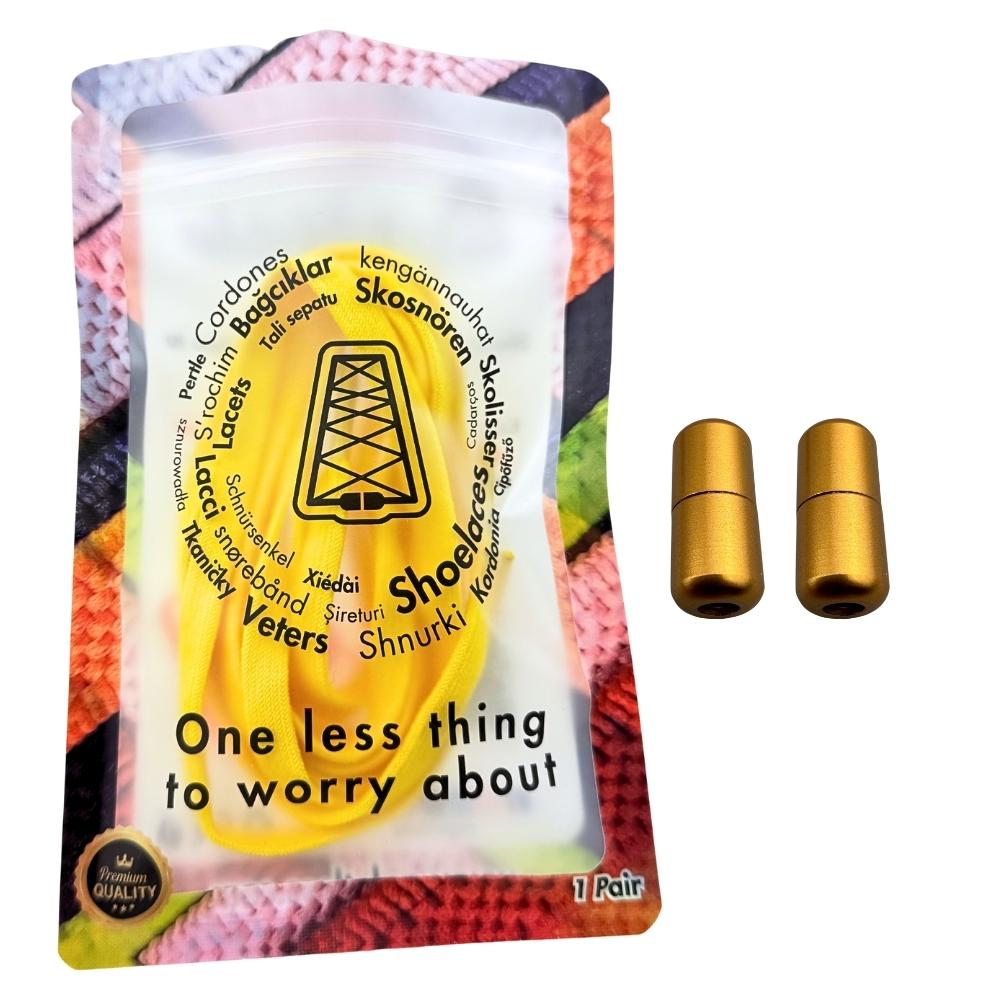 Elastische veters zonder strikken vintage 8mm capsule sluiting geel in luxe verpakking