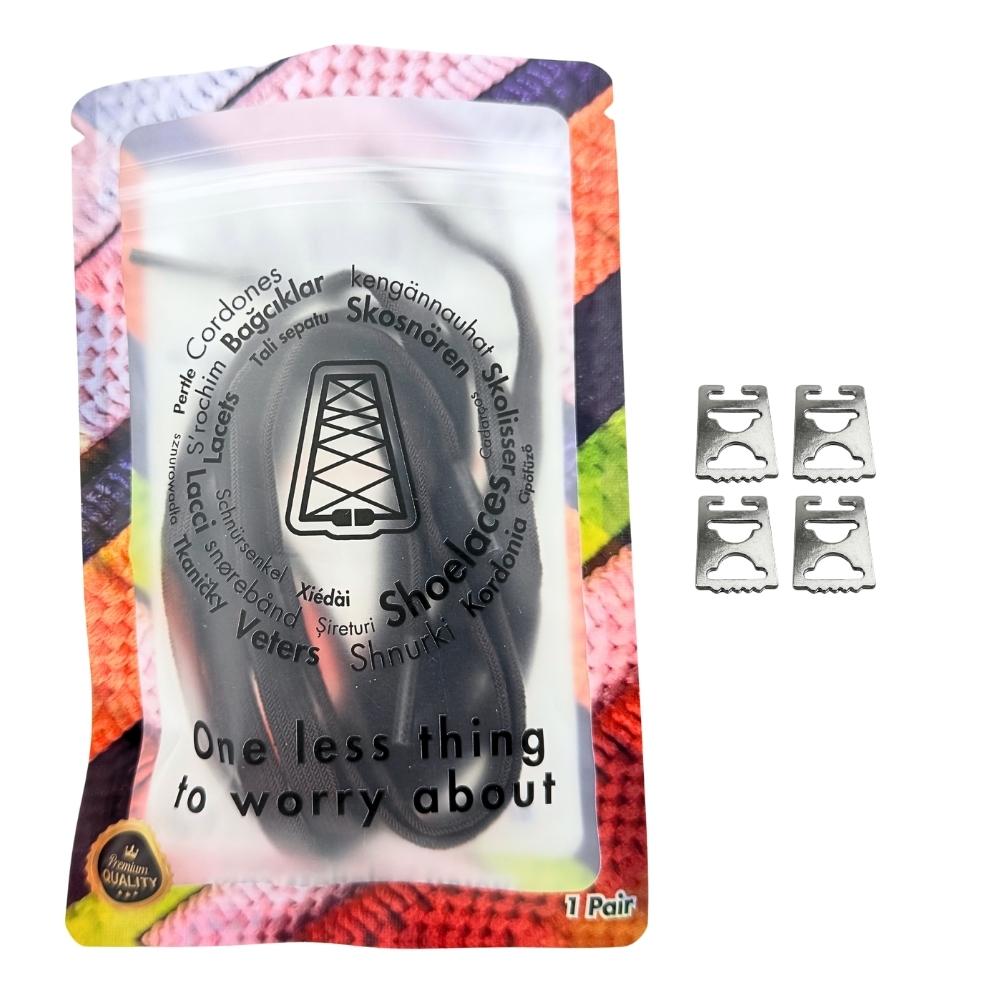 Elastische veters zonder strikken vintage 8mm onzichtbare clipjes donkerbruin in luxe verpakking