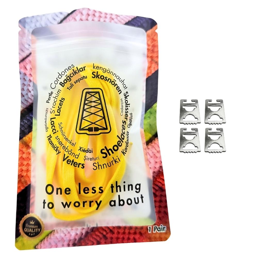 Elastische veters zonder strikken vintage 8mm onzichtbare clipjes geel in luxe verpakking