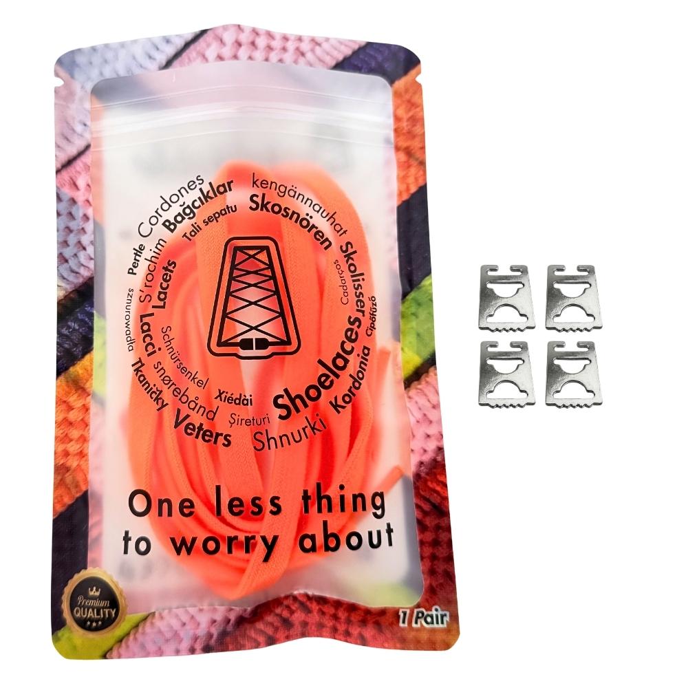 Elastische veters zonder strikken vintage 8mm onzichtbare clipjes oranje in luxe verpakking