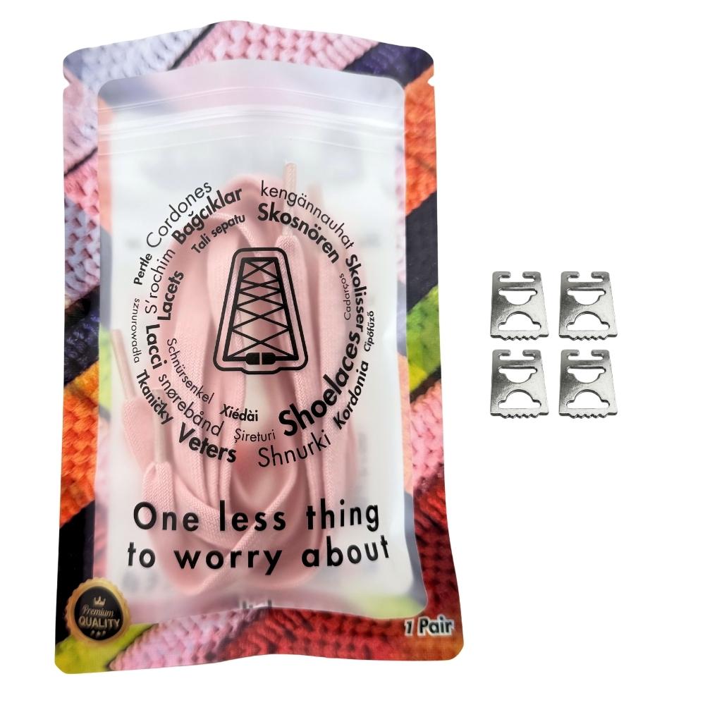 Elastische veters zonder strikken vintage 8mm onzichtbare clipjes roze in luxe verpakking