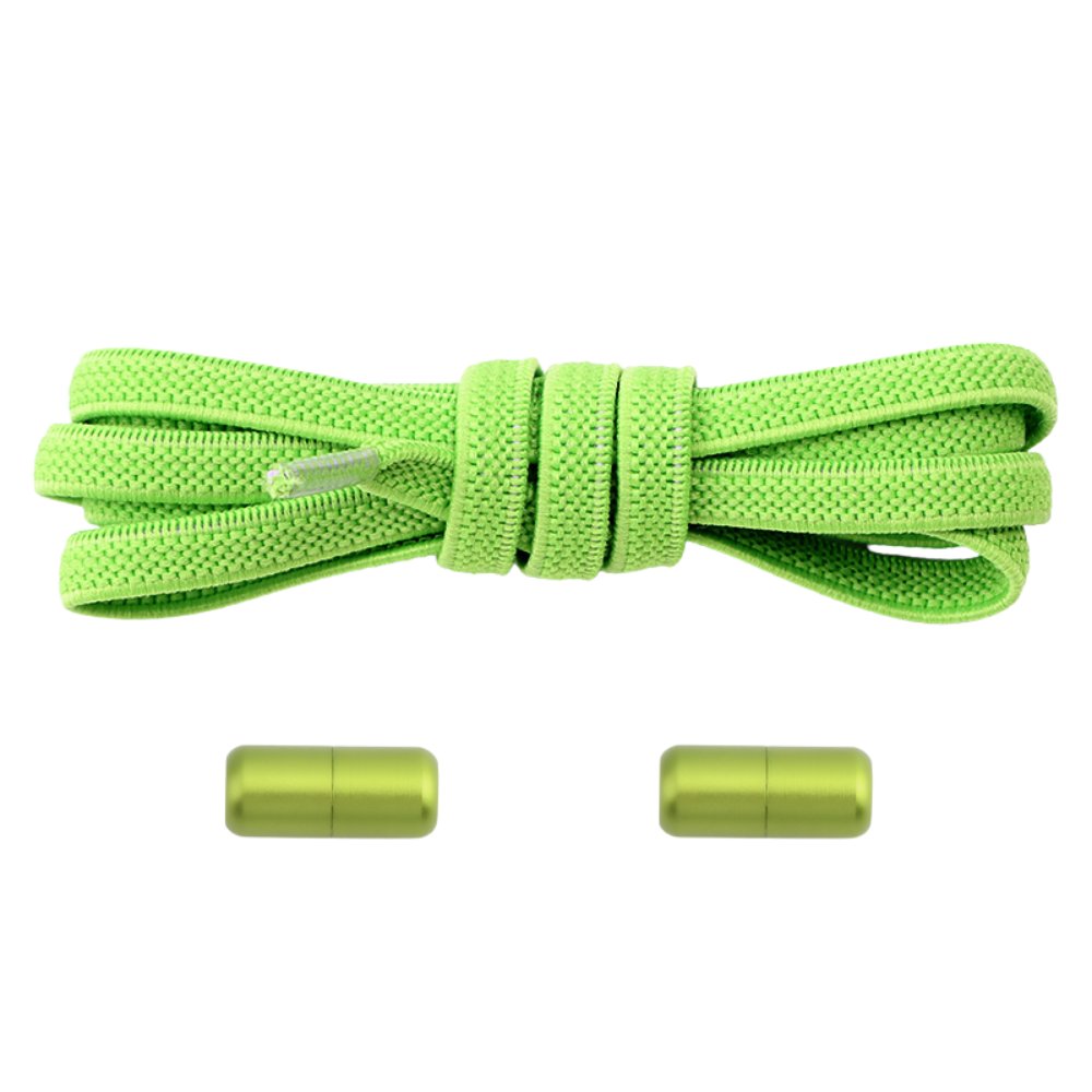 Elastische veters appelgroen plat 6mm met draaicapsule sluiting voor kinderschoenen