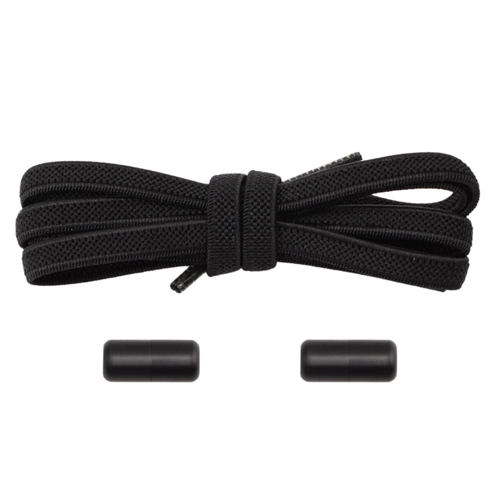Elastische veters zwart plat 6mm met draaicapsule sluiting voor casual en sportschoenen