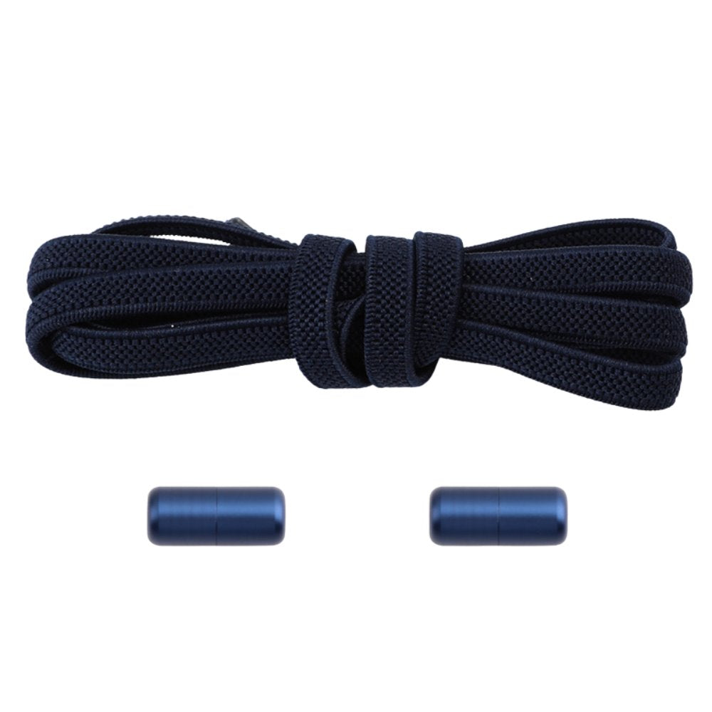 Elastische veters marineblauw plat 6mm met draaicapsule sluiting voor sport en dagelijks gebruik
