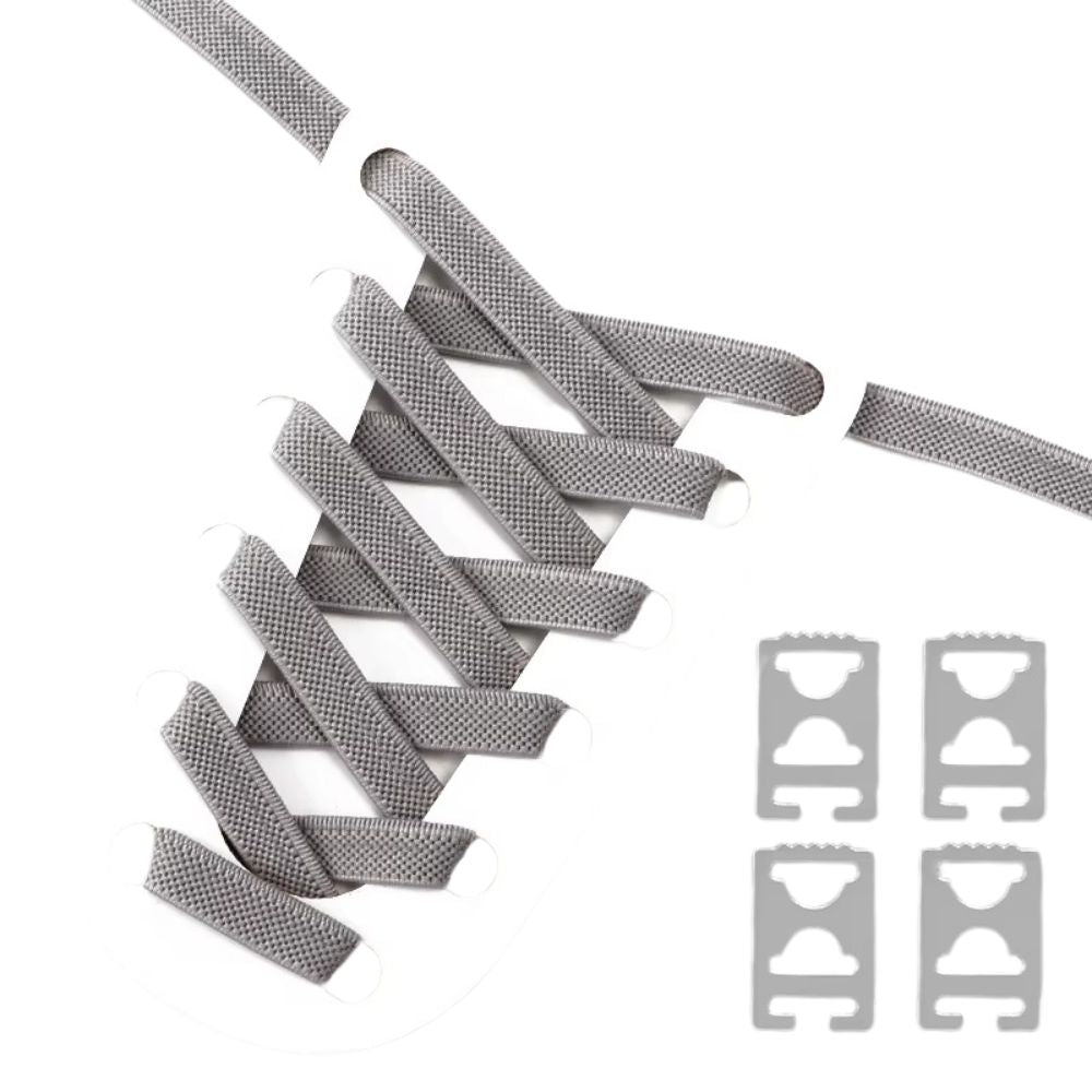Grijze elastische veters 9 mm met onzichtbare clip en anti-slip structuur voor een subtiele en moderne look