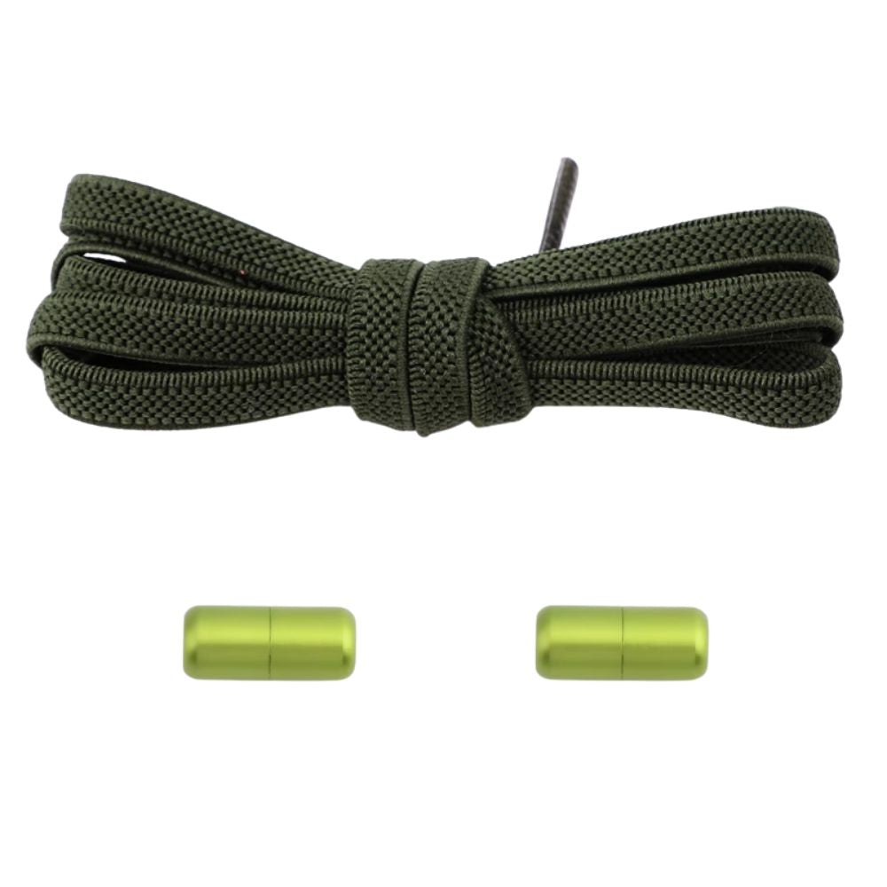 Elastische veters mosgroen 6mm met draaicapsule sluiting voor wandelen en outdoor gebruik