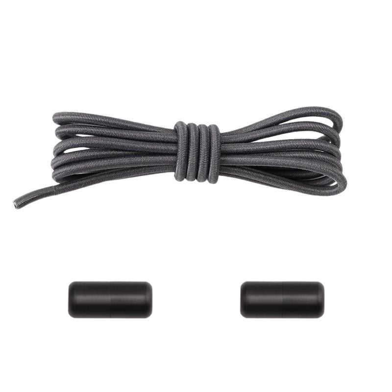 Elastische veters antraciet dun 3mm met draaicapsule sluiting voor sportschoenen en wandelen