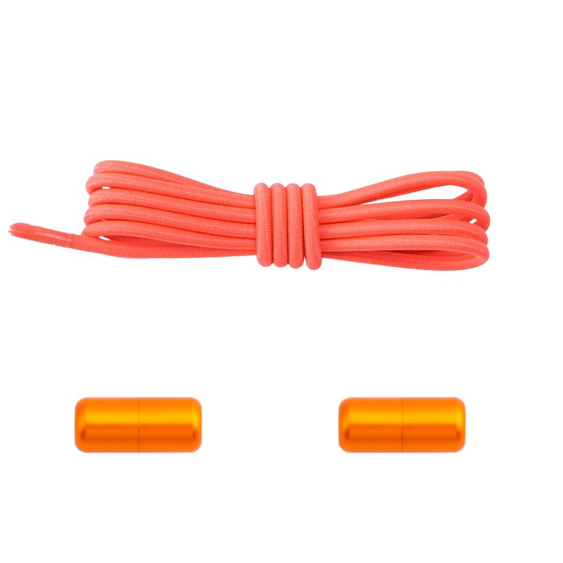 Elastische veters fluorescerend rood dun 3mm met draaicapsule sluiting voor atletiekschoenen en sport