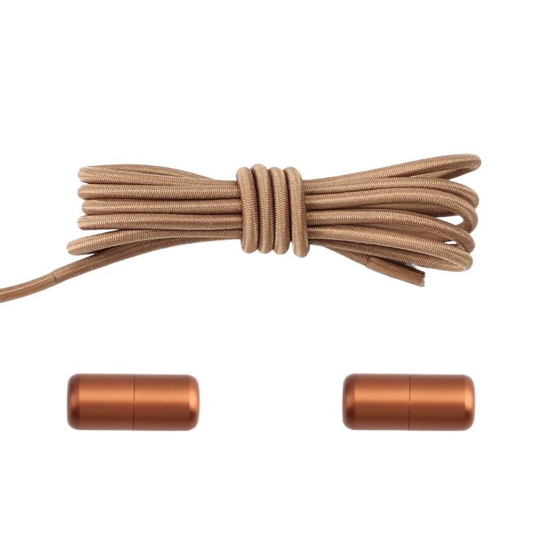 Elastische veters khaki dun 3mm met draaicapsule sluiting voor outdoor schoenen en sport