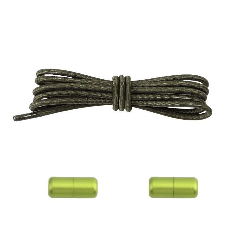 Elastische veters mosgroen dun 3mm met draaicapsule sluiting voor outdoor schoenen en wandelen