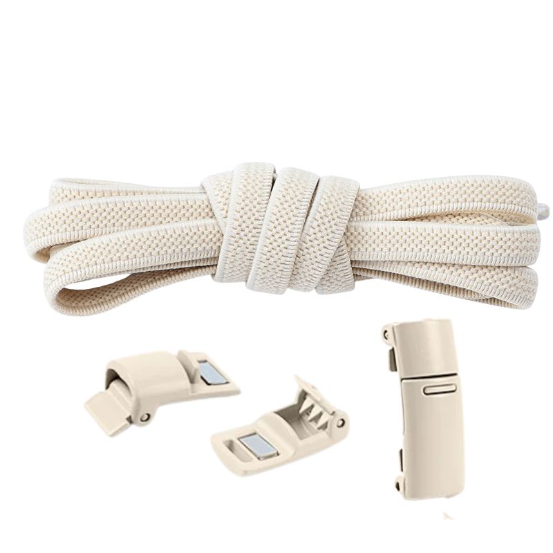 Elastische veters beige plat 6mm met magnetische sluiting voor kinderschoenen en sneakers