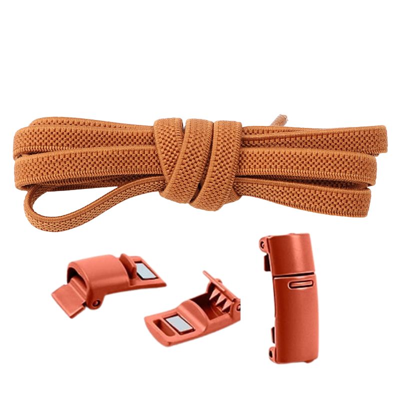 Elastische veters bruin plat 6mm met magnetische sluiting voor sneakers en kinderschoenen