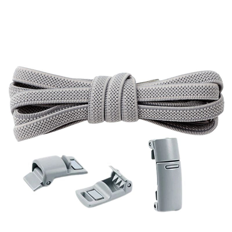 Elastische veters grijs plat 6mm met magnetische sluiting voor sneakers en wandelschoenen