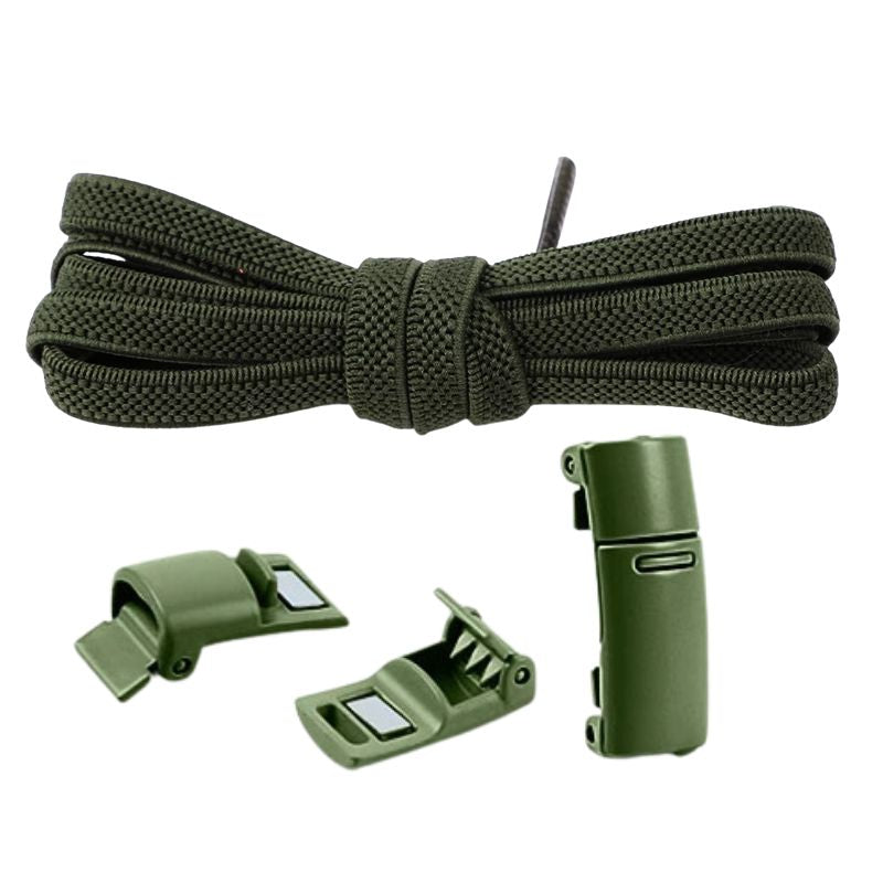 Elastische veters mosgroen plat 6mm met magnetische sluiting voor sport en casual schoenen
