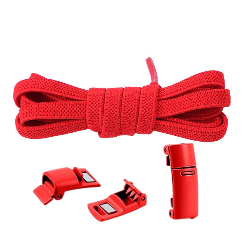 Elastische veters rood plat 6mm met magnetische sluiting voor kinderschoenen en sport