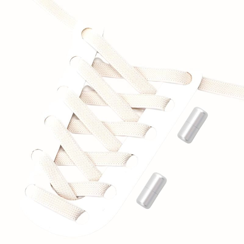 Beige elastische veters 9 mm met draaicapsule sluiting, eenvoudig in gebruik en comfortabel