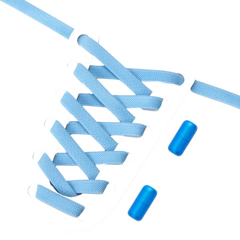 Hemelsblauwe elastische veters 9 mm met draaicapsule sluiting, comfortabel en praktisch in gebruik