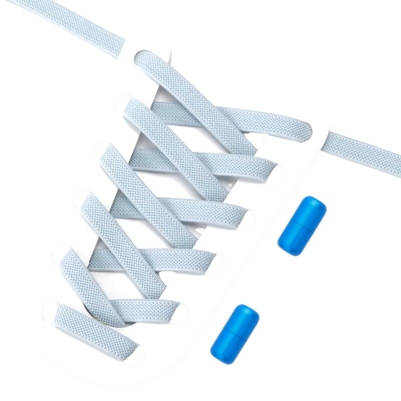 Lichtblauwe elastische veters 9 mm met draaicapsule sluiting, eenvoudig en comfortabel in gebruik