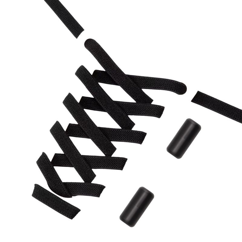 Zwarte elastische veters 9 mm met draaicapsule sluiting, tijdloos en praktisch voor dagelijks gebruik