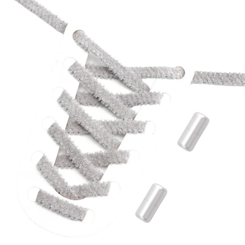 Fluffy elastische veters grijs met draaisluiting voor sportschoenen en dagelijks gebruik