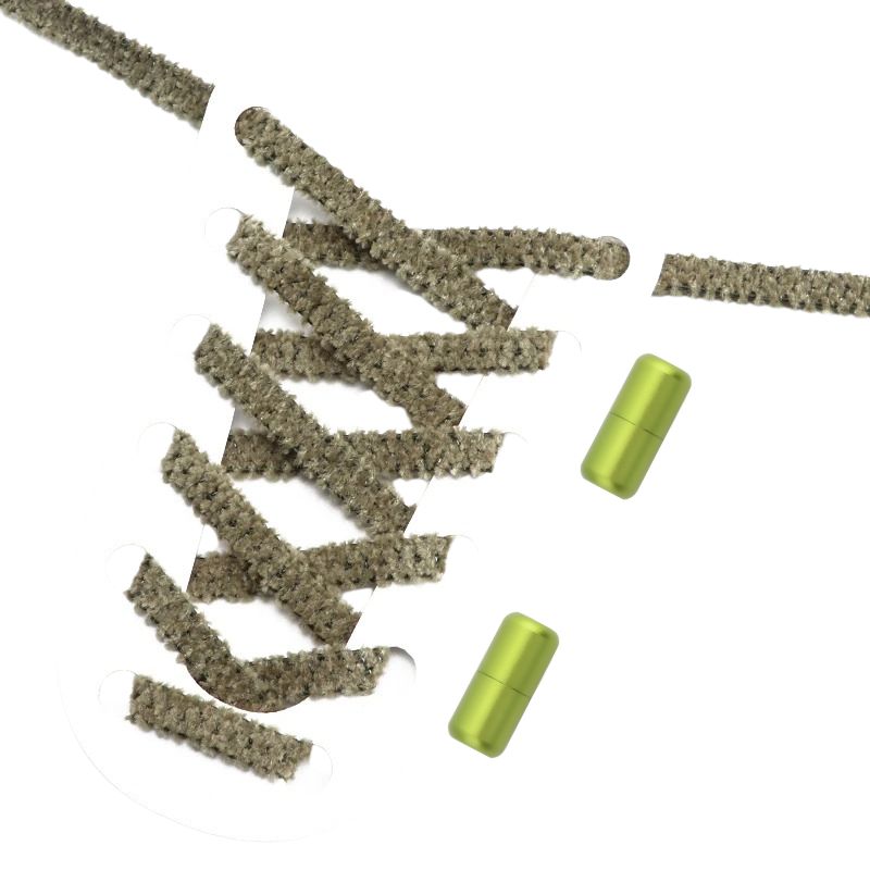 Fluffy elastische veters mosgroen met draaisluiting voor wandelschoenen en sneakers
