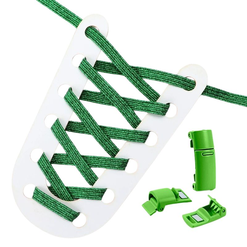 Elastische veters groen glitter plat met magneetsluiting voor schoenen zonder strikken