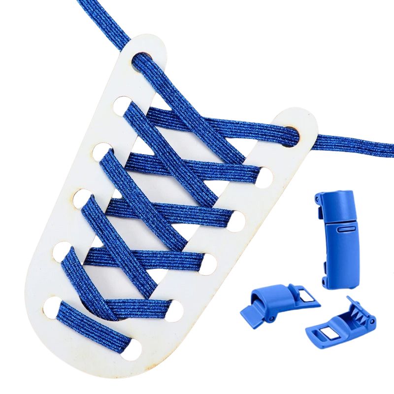 Elastische veters blauw glitter plat met magneetsluiting voor schoenen zonder veters strikken