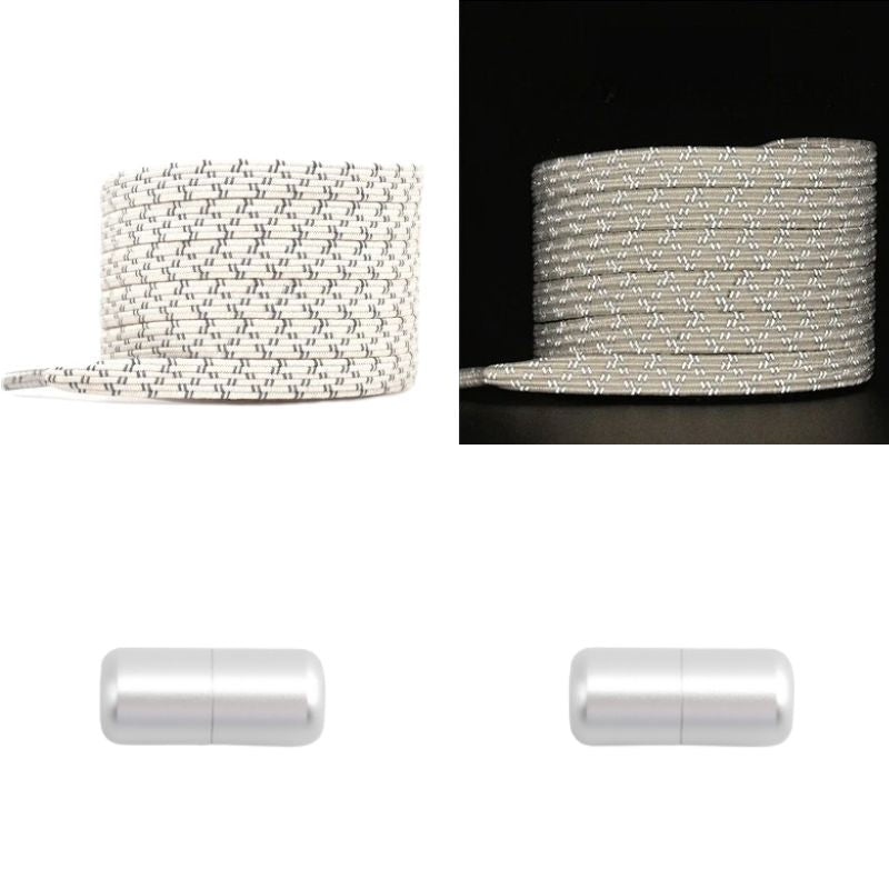 Elastische veters beige reflecterend plat met capsulesluiting voor sneakers en casual schoenen met zichtbaarheid