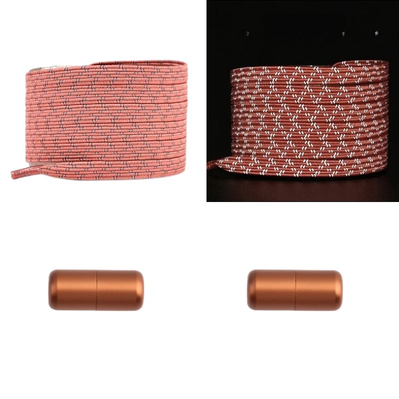Elastische veters zalmroze reflecterend plat met capsulesluiting voor frisse sneakers met zichtbaarheid
