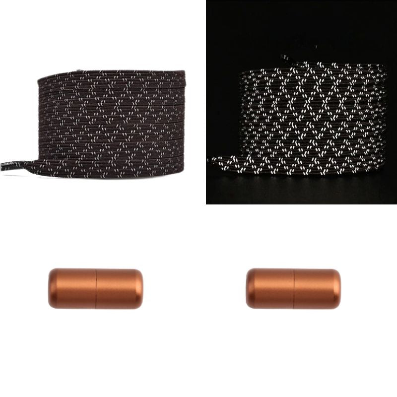 Elastische veters donkerbruin reflecterend plat met capsulesluiting voor klassieke schoenen met veiligheid