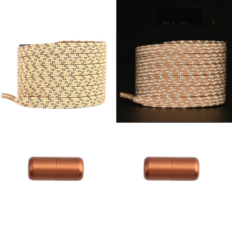 Elastische veters khaki reflecterend plat met capsulesluiting voor stevige schoenen met extra zichtbaarheid