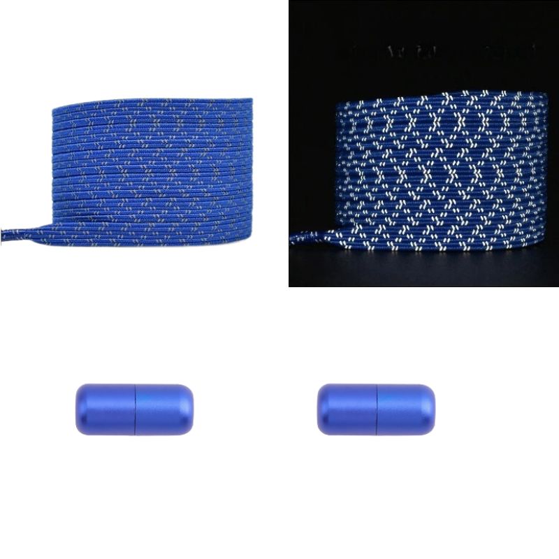 Elastische veters blauw reflecterend plat met capsulesluiting voor sneakers met zichtbaarheid in het donker