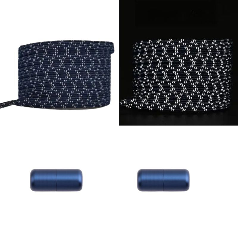 Elastische veters marineblauw reflecterend plat met capsulesluiting voor zichtbaarheid tijdens wandelen en hardlopen