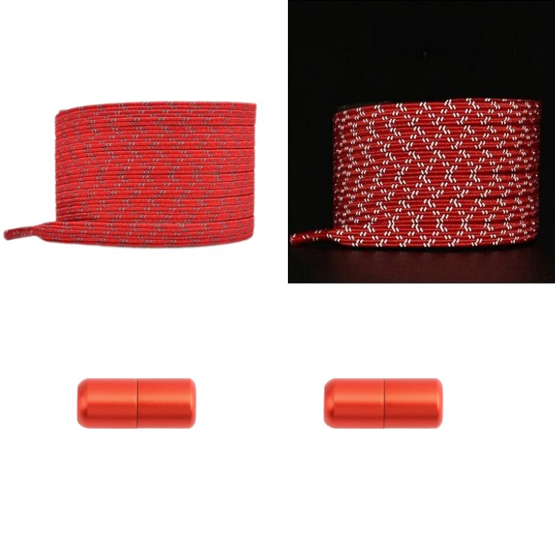 Elastische veters rood reflecterend plat met capsulesluiting voor sneakers en hardloopschoenen
