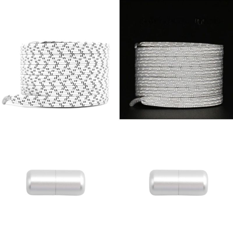 Elastische veters wit reflecterend plat met capsulesluiting voor veilige schoenen en extra zichtbaarheid