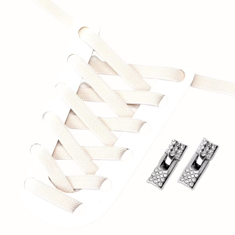 Beige elastische veters 9 mm met rhinestone haaksluiting voor een stijlvolle en sprankelende uitstraling
