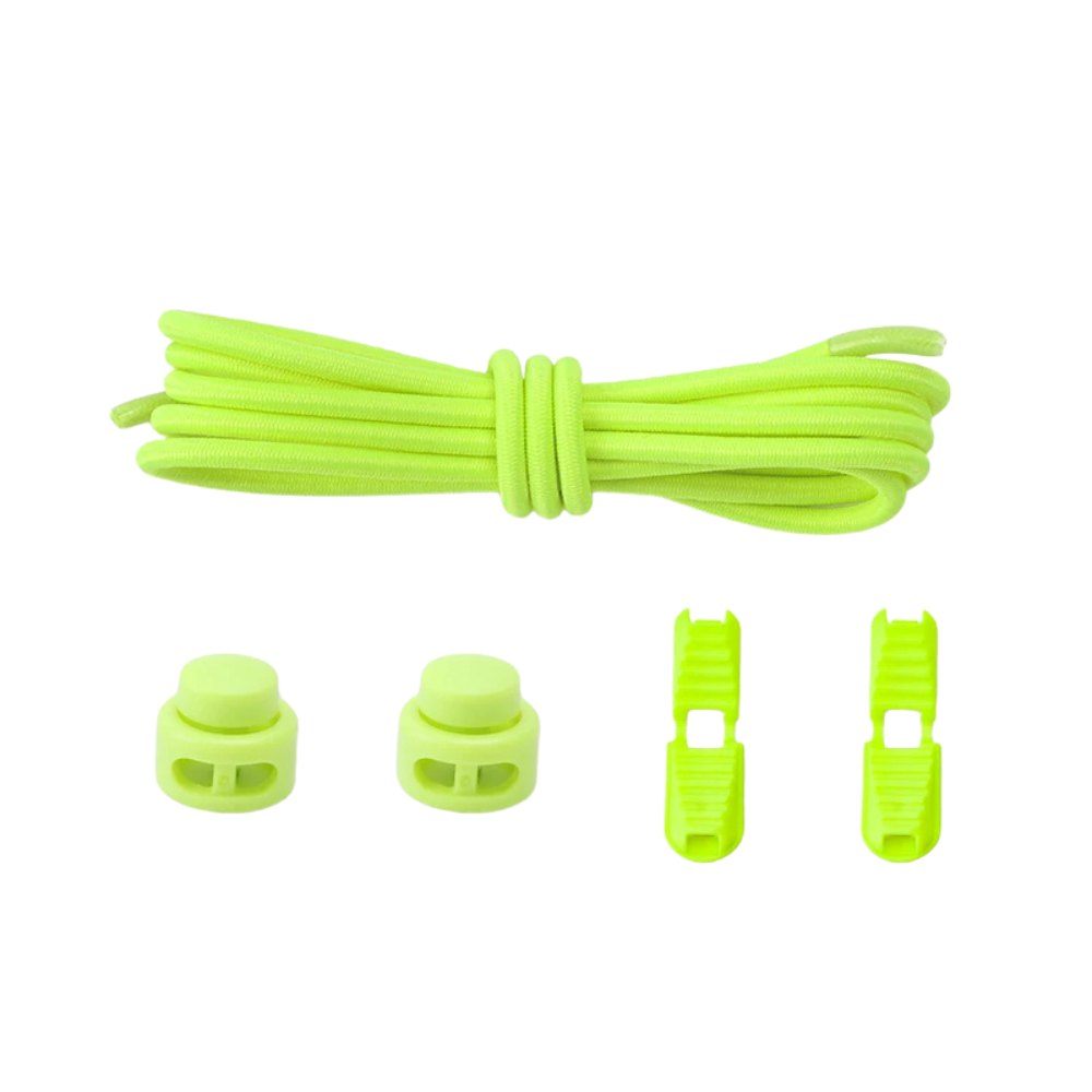 Elastische veters fluorescerend groen dun 3mm met verstelbare sluiting voor sneakers en zichtbaarheid