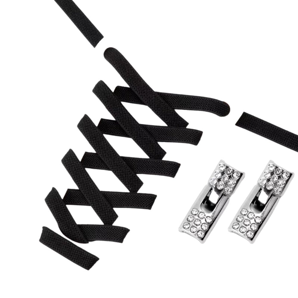 Zwarte elastische veters 9 mm met rhinestone haaksluiting voor een stijlvolle en chique uitstraling