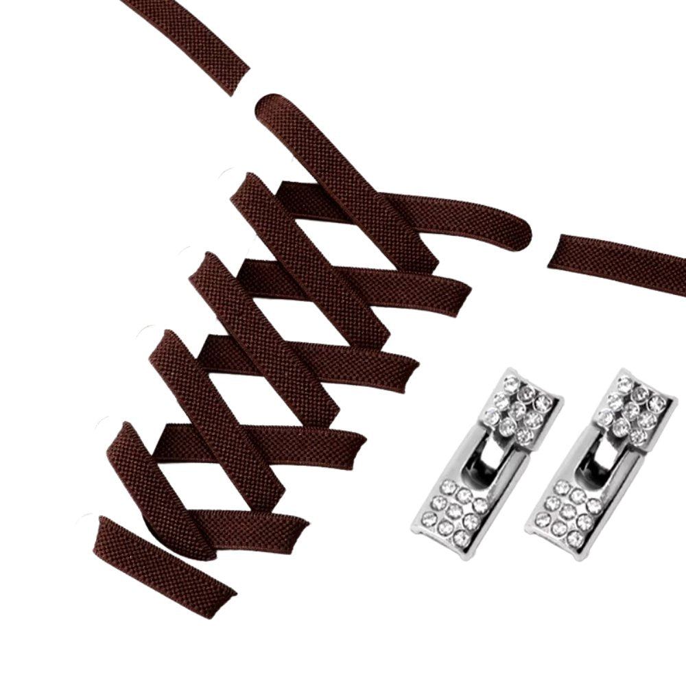 Donkerbruine elastische veters 9 mm met rhinestone haaksluiting voor een luxe en chique uitstraling