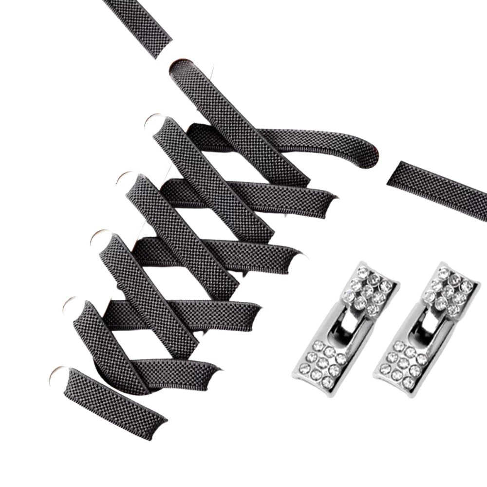 Donkergrijze elastische veters 9 mm met rhinestone haaksluiting voor een moderne en elegante uitstraling