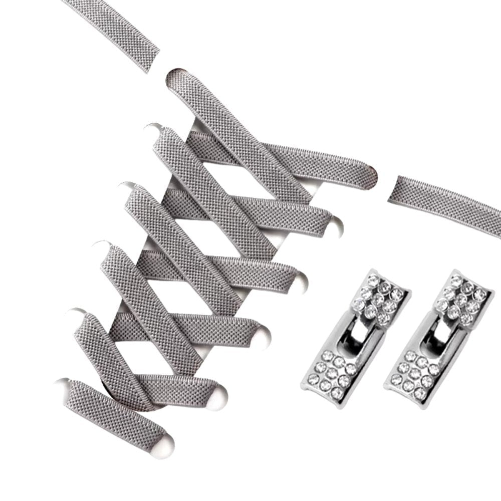 Grijze elastische veters 9 mm met rhinestone haaksluiting voor een stijlvolle en verfijnde look