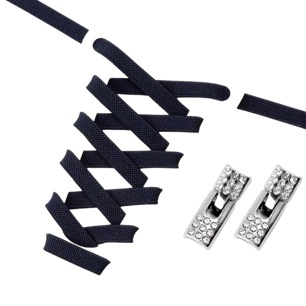 Marineblauwe elastische veters 9 mm met rhinestone haaksluiting voor een elegante en unieke stijl