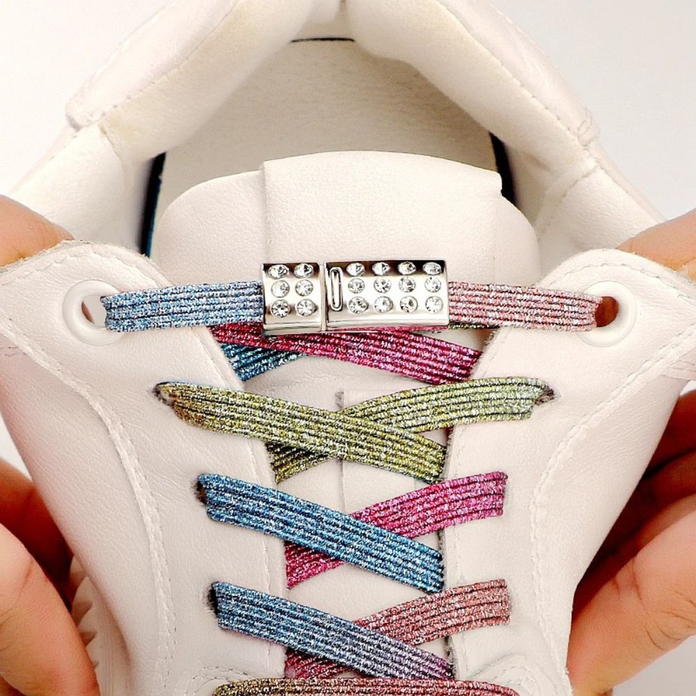 Elastische veters regenboog glitter plat met rhinestone magneetsluiting voor sneakers