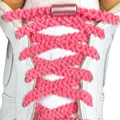 Elastische veters zonder strikken fluffy 7mm capsule sluiting rozenrood met stretch uitgerekt uitgelichte afbeelding