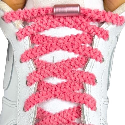 Elastische veters zonder strikken fluffy 7mm capsule sluiting rozenrood met stretch uitgerekt uitgelichte afbeelding