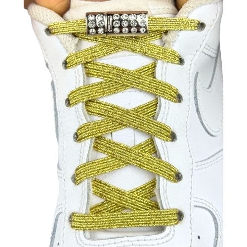 Elastische veters zonder strikken glitter 6mm bling magnetische sluiting goud met stretch uitgerekt uitgelichte afbeelding