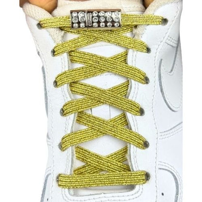 Elastische veters zonder strikken glitter 6mm bling magnetische sluiting goud met stretch uitgerekt uitgelichte afbeelding