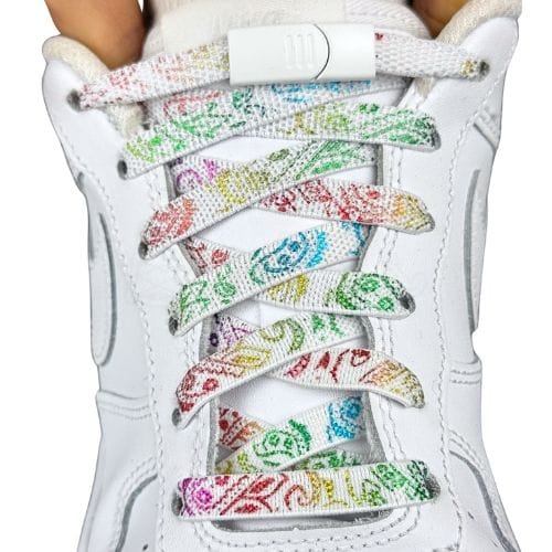 Elastische veters zonder strikken paisley 9mm magnetische sluiting wit kleurig met stretch uitgerekt uitgelichte afbeelding